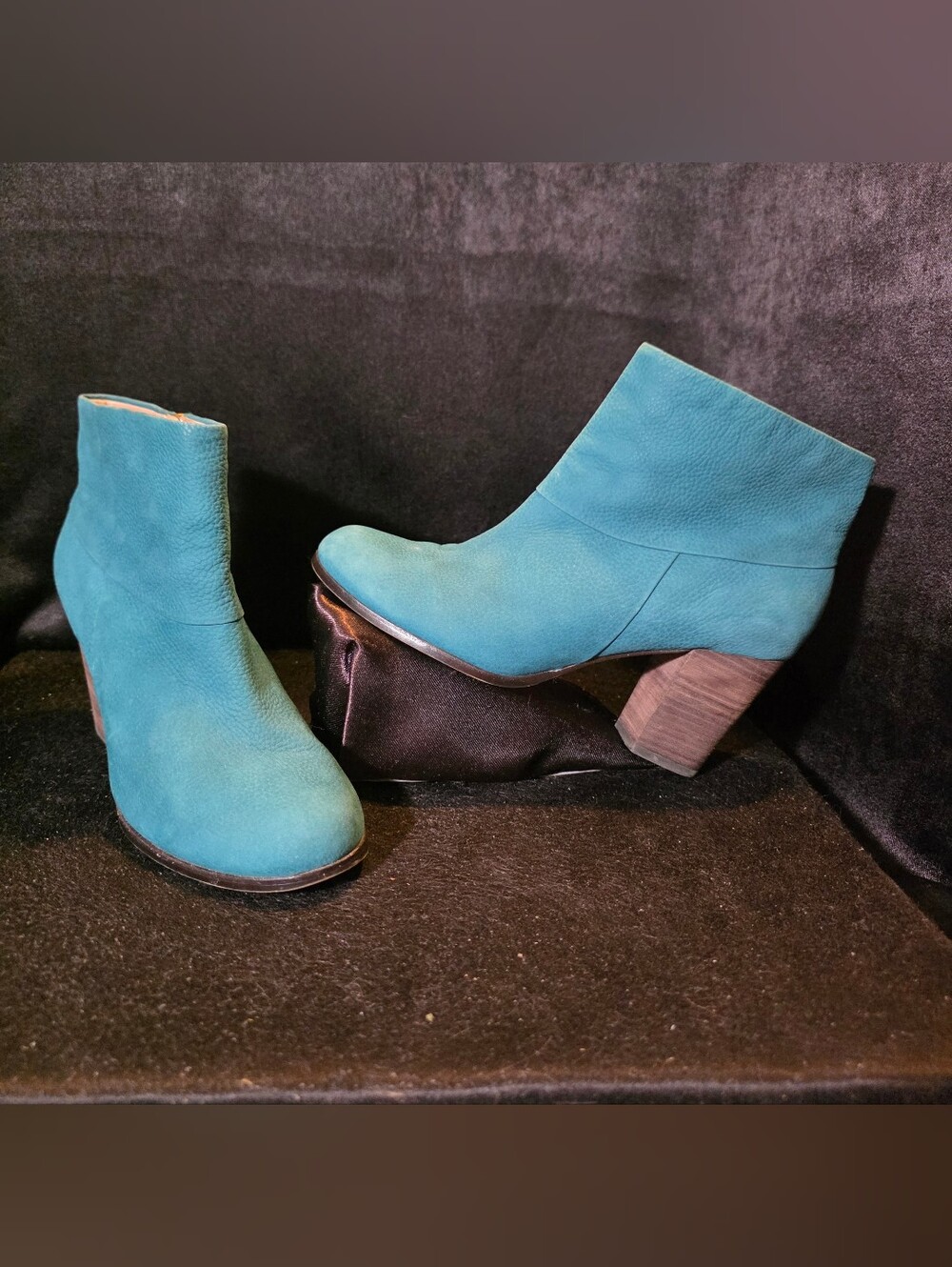 Cole Haan Teal Suede Ankle Booties with Block Heel Size 8